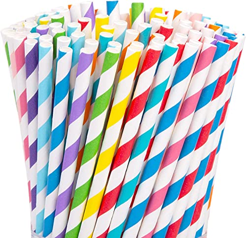 HAKSEN 220PCS Paper Straws, 10 Colors Biodegradable Striped Drinking Straws Party Decoration Supplies