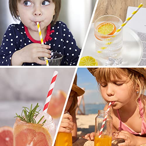 HAKSEN 220PCS Paper Straws, 10 Colors Biodegradable Striped Drinking Straws Party Decoration Supplies