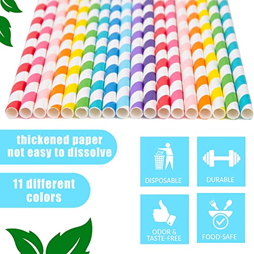 HAKSEN 220PCS Paper Straws, 10 Colors Biodegradable Striped Drinking Straws Party Decoration Supplies