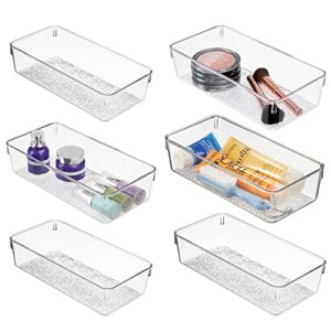 mdesign plastic drawer organizer storage tray for bathroom vanity, countertop, cabinet - holds makeup brushes, eyeliner, lip pencils, hair accessories - textured base, 6" wide, 6 pack - clear