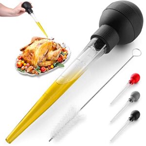 zulay (large) turkey baster with cleaning brush - food grade syringe baster for cooking & basting with detachable round bulb - ideal for butter drippings, glazes, roasting juices for poultry (black)