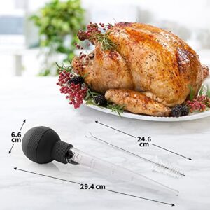 Zulay (Large) Turkey Baster With Cleaning Brush - Food Grade Syringe Baster For Cooking & Basting With Detachable Round Bulb - Ideal For Butter Drippings, Glazes, Roasting Juices for Poultry (Black)