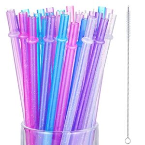 50 pieces reusable drinking straws colorful plastic straws clear glitter unbreakable drinking straws with cleaning brush for home party supplies, 6 colors (9 inch)