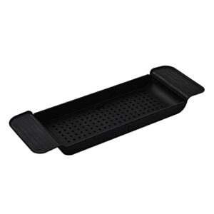 bathtub caddy tray, bathtub accessories with draining design breathable without moisture, stable placement, can hold variety of items, expandable plastic bath shelf (black)