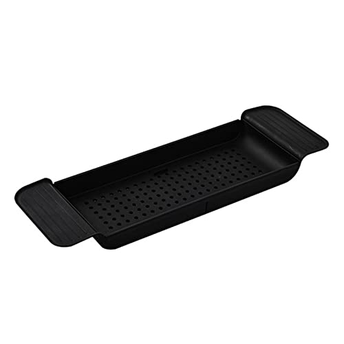 Bathtub Caddy Tray, Bathtub Accessories with Draining Design Breathable Without Moisture, Stable Placement, Can Hold Variety of Items, Expandable Plastic Bath Shelf (Black)