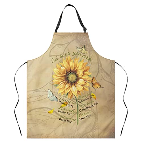 KIYIYZER Christian Gifts for Women, Inspirational Gifts for Women, Religious Cooking Apron Sunflower Gifts for Women Birthday Gifts for Mom Grandma