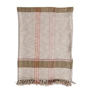 creative co-op woven cotton and linen plaid fringe blanket throw, single, multicolor