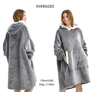 XYNHML Oversized Wearable Blanket Flannel Sherpa Fleece Giant Hoodie Blanket Light Grey Stitch Blanket Hoodie Sweatshirt Blanket with Sleeves and Giant Pocket