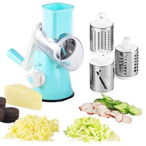 rotary cheese grater edefisy - 3-in-1 stainless steel manual drum slicer, rotary graters for kitchen, food shredder for vegatables, nuts and chocolate(blue)