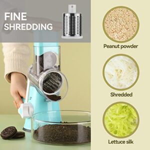 Rotary Cheese Grater EDEFISY - 3-in-1 Stainless Steel Manual Drum Slicer, Rotary Graters for Kitchen, Food Shredder for Vegatables, Nuts and Chocolate(Blue)