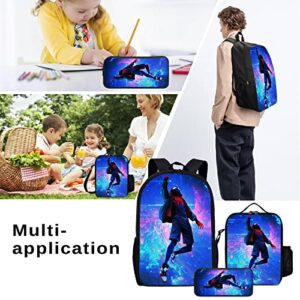 Vonpcaty 3Pcs Cool Cartoon Backpack with Lunch Bag Pencil Case Set, Large Capacity Bookbag 17-Inch Bag Travel Bag Lightweight Bag for Boys Girls Blue