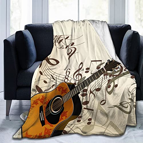 AuHomea Vintage Music Notes Guitar Throw Blanket Lightweight Flannel Fleece Blankets Warm and Cozy Throws for Winter Bedding and Couch 40"X50" Inches for Kids Adults