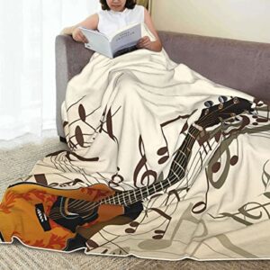 AuHomea Vintage Music Notes Guitar Throw Blanket Lightweight Flannel Fleece Blankets Warm and Cozy Throws for Winter Bedding and Couch 40"X50" Inches for Kids Adults