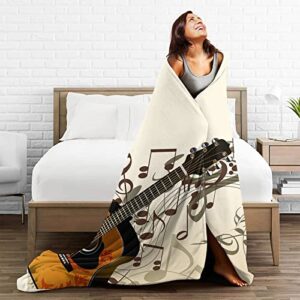 AuHomea Vintage Music Notes Guitar Throw Blanket Lightweight Flannel Fleece Blankets Warm and Cozy Throws for Winter Bedding and Couch 40"X50" Inches for Kids Adults