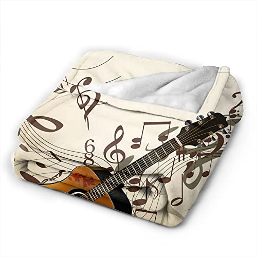 AuHomea Vintage Music Notes Guitar Throw Blanket Lightweight Flannel Fleece Blankets Warm and Cozy Throws for Winter Bedding and Couch 40"X50" Inches for Kids Adults