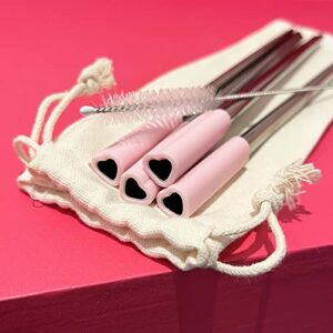 The best MOON Set of Heart Shaped Stainless Steel Reusable Straws with Silicone tips (Set of 4 straws)