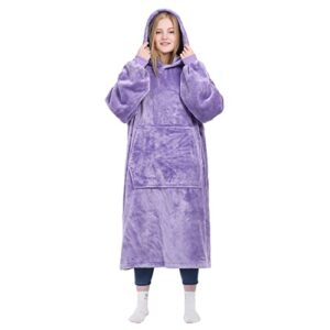 kpblis wearable blanket hoodie for women and men, oversized wearable hoody blanket sweatshirt, warm and cozy giant wearable fleece blanket with sleeves and giant pocket for adults and kids, purple