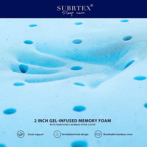 subrtex 2 Inch Bed Mattress Topper and Removable Bamboo Cover Bundle (CK)