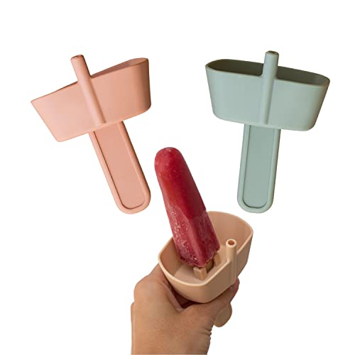 Mango Co. Silicone Popsicle Holder with Straw Drip Free 2 Pack (Sage Green and Muted Coral)