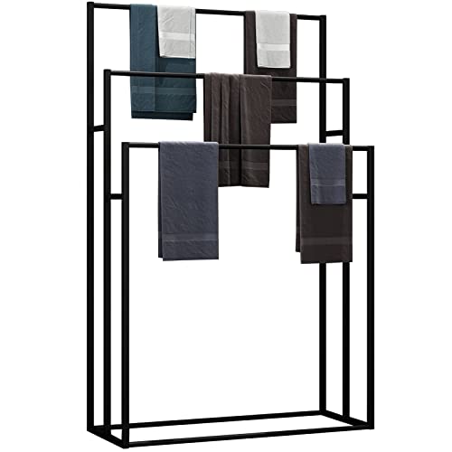 Large Size Standing Towel Racks for Bathroom, Freestanding 3 Tiers Modern Blanket Rack for Living Room, Metal Towel Ladder