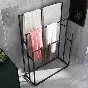 Large Size Standing Towel Racks for Bathroom, Freestanding 3 Tiers Modern Blanket Rack for Living Room, Metal Towel Ladder