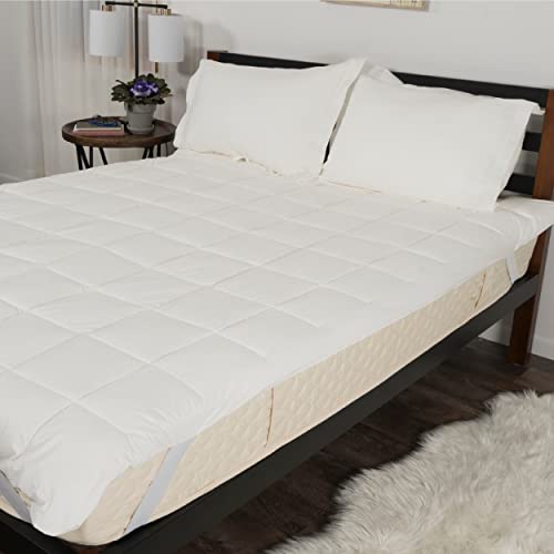 AmeriDown Deluxe Down Alternative Mattress Topper with Corner Elastic Band Attachments, Full Size Bed, White