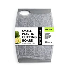 small plastic cutting board, 7.48" mini cutting board for small kitchen task, non slip cutting board, unique design with multiple juice grooves! bpa free, dishwasher safe, easy grip handle (grey)