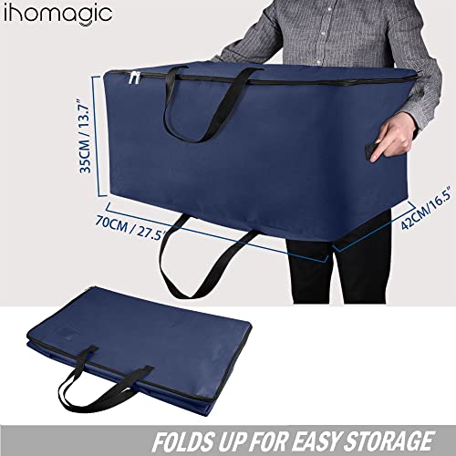 IHOMAGIC Extra Large Storage Bag with Carry Handles, Heavy Duty Storage Containers Clothes Organizers with Sturdy Polyester Fabric, Water Resistant Moving Bag for Bedding, House Moving ,Navy Blue, L