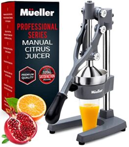 mueller citrus juicer - professional manual juice press and orange juicer - premium quality heavy duty grapefruit juicer and lemon squeezer - metal orange juice squeezer - light gray
