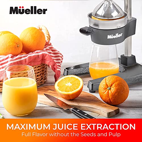 Mueller Citrus Juicer - Professional Manual Juice Press and Orange Juicer - Premium Quality Heavy Duty Grapefruit Juicer and Lemon Squeezer - Metal Orange Juice Squeezer - Light Gray