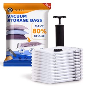 10 pack vacuum storage bags, space saver bags (10 medium) compression storage bags for comforters, pillows, blankets, clothes with hand pump - 10 medium