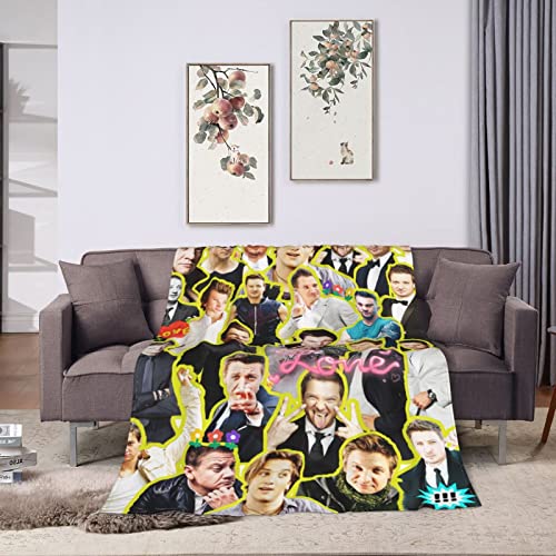 Blanket Jeremy Renner Soft and Comfortable Warm Fleece Blanket for Sofa, Office Bed car Camp Couch Cozy Plush Throw Blankets Beach Blankets