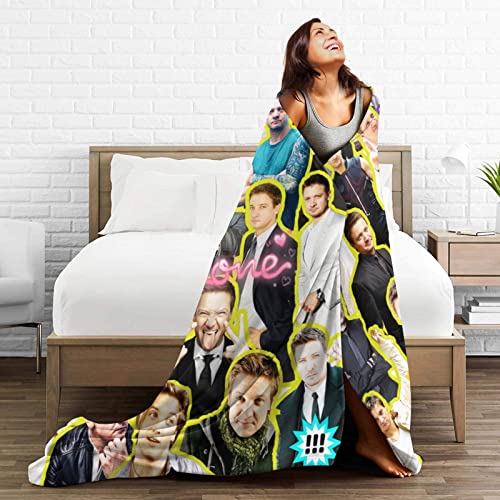 Blanket Jeremy Renner Soft and Comfortable Warm Fleece Blanket for Sofa, Office Bed car Camp Couch Cozy Plush Throw Blankets Beach Blankets