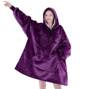 pavilia wearable blanket sweatshirt for women men, purple, warm cozy giant blanket hoodie, fleece sherpa oversized blanket sweatshirt with sleeves, big pocket