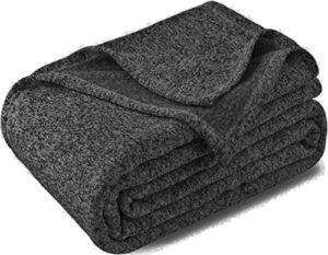 heathered sweater fleece knit blanket throw jersey soft breathable comfortable blankets for all seasons, 50"x 60" (black)
