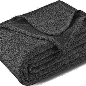 Heathered Sweater Fleece Knit Blanket Throw Jersey Soft Breathable Comfortable Blankets for All Seasons, 50"X 60" (Black)