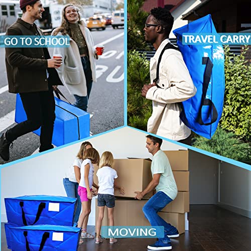 Heavy Duty Extra Large Storage Bags,Blue Moving Bags with Zippers &Carrying Handles Backpack Straps for Space Saving Moving Storage for Dorm College Moving Supplies Boxes, Clothes,4 Pack