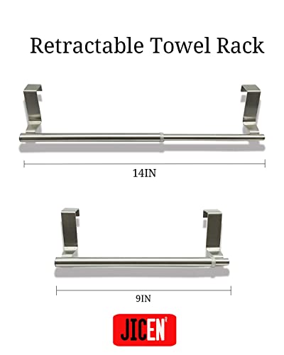 Over The Door Towel Rack, Expands to 14" Wide Kitchen Towel Rack + 1 Paper Towel Rack That Swivels 360°, Suitable for Kitchen, Bathroom, Etc.