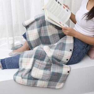 forestfish Flannel Wearable Blanket with Pockets, Cozy Soft Plaid Throws Blanket for Lap Bed Sofa Office Airplane Travel (Blue-White, 63“x19.7”)