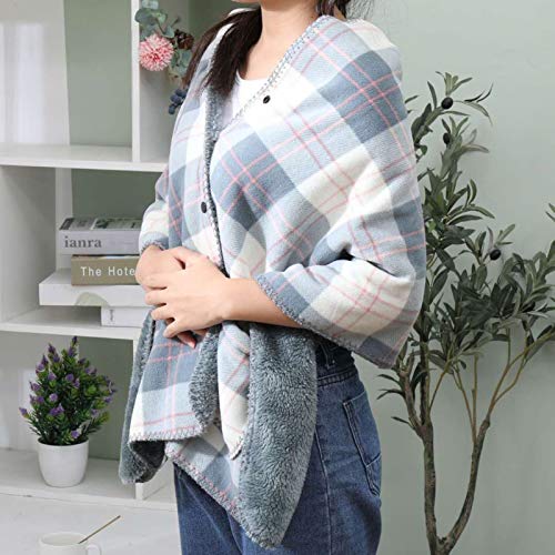 forestfish Flannel Wearable Blanket with Pockets, Cozy Soft Plaid Throws Blanket for Lap Bed Sofa Office Airplane Travel (Blue-White, 63“x19.7”)