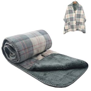 forestfish Flannel Wearable Blanket with Pockets, Cozy Soft Plaid Throws Blanket for Lap Bed Sofa Office Airplane Travel (Blue-White, 63“x19.7”)