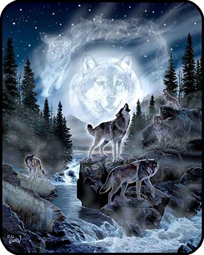 HommomH 40" x 50" Blanket Throw Comfort Warmth Soft Cozy Air Conditioning Easy Care Machine Wash Moon Wolf