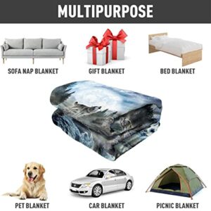 HommomH 40" x 50" Blanket Throw Comfort Warmth Soft Cozy Air Conditioning Easy Care Machine Wash Moon Wolf