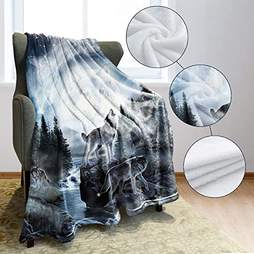 HommomH 40" x 50" Blanket Throw Comfort Warmth Soft Cozy Air Conditioning Easy Care Machine Wash Moon Wolf