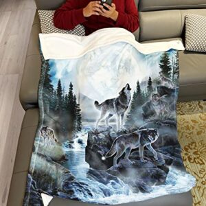 HommomH 40" x 50" Blanket Throw Comfort Warmth Soft Cozy Air Conditioning Easy Care Machine Wash Moon Wolf