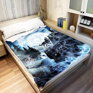 HommomH 40" x 50" Blanket Throw Comfort Warmth Soft Cozy Air Conditioning Easy Care Machine Wash Moon Wolf