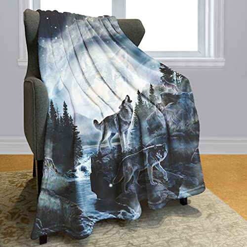 HommomH 40" x 50" Blanket Throw Comfort Warmth Soft Cozy Air Conditioning Easy Care Machine Wash Moon Wolf