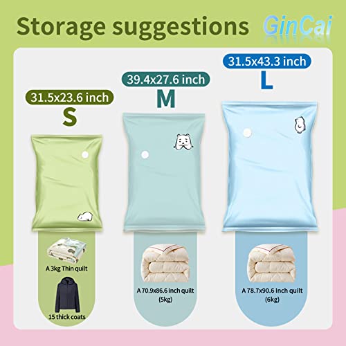GinCai Vacuum storage bags (2 small, 2 medium, 2 large), which can save 80% of clothing storage space, pillows, quilts, blankets storage bags, and free electric pumps.