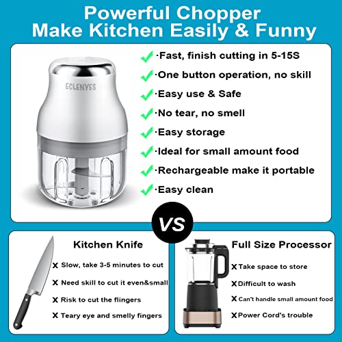 Electric Garlic Chopper, 250ML Mini Portable Veggie Chopper, Garlic Grinder Masher Onion Chopper, Blender to Vegetable, Wireless Food Processor for Ginger, Chili, Fruit, Meat, etc