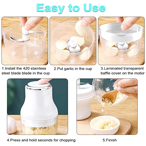 Electric Garlic Chopper, 250ML Mini Portable Veggie Chopper, Garlic Grinder Masher Onion Chopper, Blender to Vegetable, Wireless Food Processor for Ginger, Chili, Fruit, Meat, etc